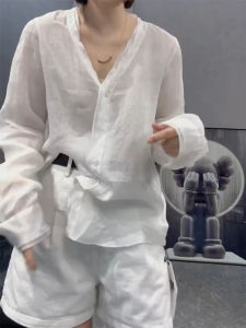 European Style V-Neck Button-Up Shirt Womens plus Size Summer New Style Sun Protection Loose Fit Korean Version Long Sleeve