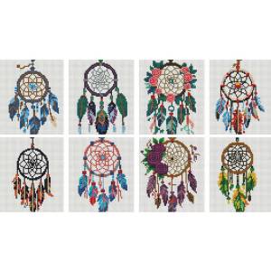HUACAN 8 Mini Bộ Tranh Gắn Đá Hoa Dreamcatcher Khảm Nghệ Thuật Thủ Công Trang Trí Treo Tường Full Dán Khu Vực Hình Tròn Kim Cương