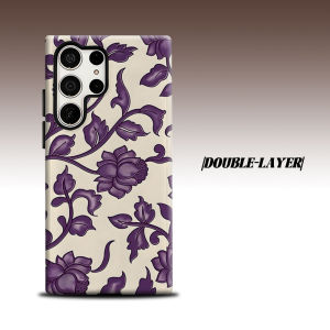 Purple Lotus Vine Print For Samsung Galaxy S26 S25 S24 A56 A36 Dual Layer Luxury Fashion Full Lens Protective Case