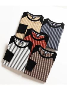 Soft Skin-Friendly Breathable Color Block Stripe Long Sleeve round Neck Base Shirt Men Women Casual Autumn T-Shirt Trendy