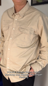 POLICE Kemeja Polos Cotton Kantong Dua Regular Fit Lengan Panjang Pria
