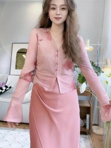 เสื้อคาร์ดิแกนแขนยาวผ้าตาข่ายพิมพ์ลายดอกไม้สำหรับผู้หญิง ทรงหลวม ป้องกันแสงแดด แขนยาว ทรงสั้น เสื้อผ้าทำงานฤดูใบไม้ผลิ