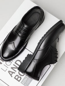 Height Increasing Versatile Leather Shoes for Men Soft Bottom Business Casual British Style Brogue Work