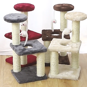 Teeker Pet Small Cat Tree 3 Level Cat Tree for Indoor Cats with Scratching Post Cat Condo for Kittens 2 Soft Platform Light Gray