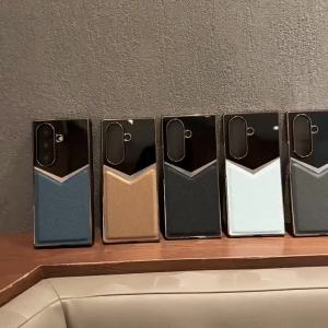 Business Splicing Color Sle Leather Plating Bumper Case for Samsung Galaxy Z Fold 8 Ultra 7 6 5 Glass Film Screen Protect Cover
