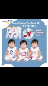 3 Pairs Didos Terno Sando Pajama for Girls Infant/Newborn Clothing Set Pure Cotton Cute Characters 0 to 3 months