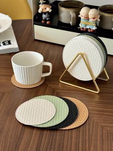 New Japanese Style Woven Leather Coaster Heat Resistant Slip Resistant Creative Tea Cup Mat round Coffee Cup Insulation Pad