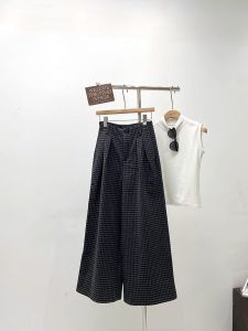 Quần Ống Rộng Kẻ Caro Dày Phong Cách Hàn Quốc Cổ Điển Cạp Cao Ấm Áp Quần Ống Đứng Dài Đến Mắt Cá Chân Mùa Xuân Thu