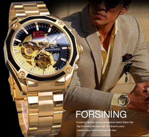 New hot Forsining mechanical steampunk fashion sports automatic mens watch top brand luxury transparent luminous hands male clock. Gifts for men