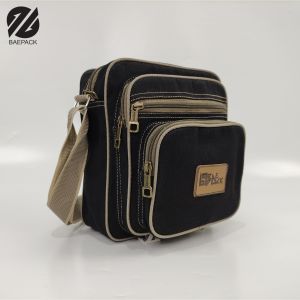Baepack Tas Selempang Kanvas Cowok Volker Hitam / Tas Bahu Pria dan Wanita / Tas kanvas Terbaik Produsen Bandung