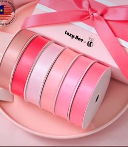 LAZY BEE 5 Meter Rose Bloom Dusty Rose Pink Premium Double Faced Satin Ribbon Wholesale Ribbons Hair Bow Wedding Perkahwinan Borong Reben Kain Hantaran Gift Wrap Party Decoration Big Riben Ribon Florist Bouquet Packing Door Gift Goodies