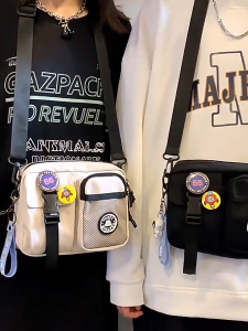 NESKIM Waterproof Student Shoulder Bag Street Vibe Casual Sling Bag Stylish Mobile Phone Bag lightweight satchel Daily Crossbody Bag with Logo Patch Design
