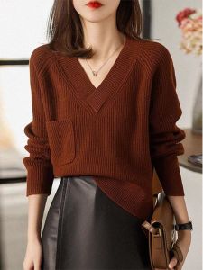 WANGGONGZHU | V-Neck Knitted Sweater Women Casual Comfortable Loose Fit Long Sleeve Autumn Winter Fashionable Princess Style Korean Version
