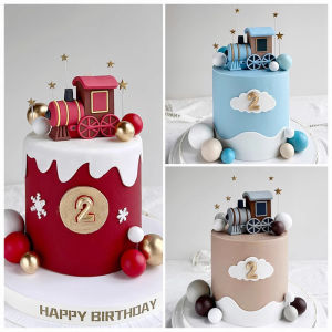Train Bear Theme Cake Topper Red Blue Gray Locomotive Stars Balls Cake Decoration for Baby Shower Birthday Party Supplies Gifts