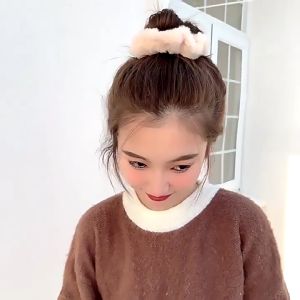 Ikat Rambut Scrunchie Hijab Gelang Hairband Kunciran Lingkar Besar Bulu Lembut Korea Motif Polos