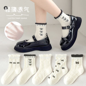 ถุงเท้าเด็กผ้าฝ้ายแท้ ถุงเท้าผู้หญิงฤดูร้อนบาง ถุงเท้าครึ่งแข้งแบบไม่มีกระดูก ตาข่าย ดอกไม้ ระบายอากาศได้ดี ถุงเท้าเด็กผู้หญิง