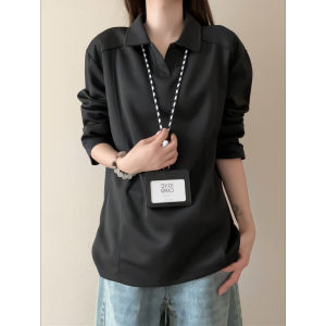 เสื้อยืดคอโปโลแขนยาวสไตล์อเมริกัน ทรงหลวม ผ้าผสมคอตตอนและไนลอน สำหรับผู้ชาย ฤดูใบไม้ผลิและฤดูใบไม้ร่วง