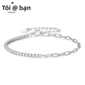 Vòng Tay Tennis Bạc 925 Thời Trang Nữ Với Đá Moissanite Màu D Tròn 2mm Dây Điều Chỉnh 16.5cm+5cm Quà Tặng