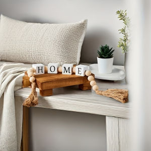 Rustic Style Letter Bead Tassel Garland Living Room Study Desk Wall Cabinet Bookshelf Window Tray Ornament Wooden Engraving Family Blessing