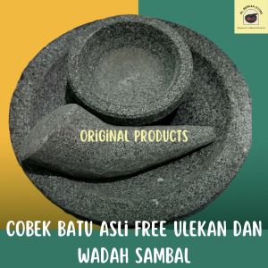 Cobek batu asli GRATIS ulekan muthu dan wadah sambal