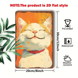 CIFbuy | 1PC 2D Flat Metal Sign Cat Pattern Retro Wall Art 8x12 Inch Orange Background Decor for Home Bedroom Living Room