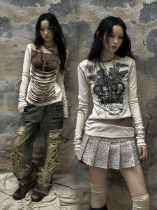 No Romance Stylish Retro Punk Stripes Silm Double-Sided Wear Knitting Long Sleeves Print T-shirt Bottoming Shirt