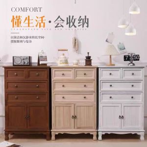 American Retro Solid Wood Chest of Drawers Bedroom Multi-Layer Storage Cabinet For Home Drawer Storage Cabinet Small Chest of Drawers with Door