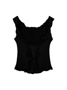 เสื้อกล้ามสายเดี่ยวผ้าถักสีดำสำหรับสาวแซ่บเสื้อตัวในรัดรูปแบบปะต่อลูกไม้เซ็กซี่สไตล์ออริจินัลใส่ด้านนอกใส่ช่วงฤดูร้อนสำหรับผู้หญิง