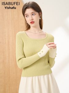 isabufei | Contrast Sleeve Knit Base Layer Autumn/Winter Slim Stylish Top