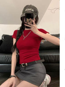 Slim Fit Spicy Girl T-Shirt Womens Short Sleeve Casual Style High Elasticity Body Shaping Top Fashionable Spring Summer Tee