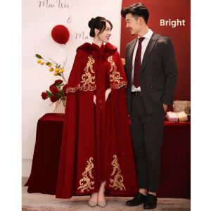 Wedding Dress Red Chinese Style Thickened Shawl Hanfu CaoPeng ShowHe Winter Wedding Ceremony Wine Offering Womens Fashionable Scarf