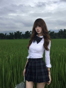 ชุดกระโปรงจีบเอวสูงสไตล์นักเรียน JK ฤดูใบไม้ร่วง 2024 ทรงเอ ลายสก็อต ชุดกระโปรงสั้น ชุดเสื้อผ้าทำงาน ชุดเด็กผู้หญิง