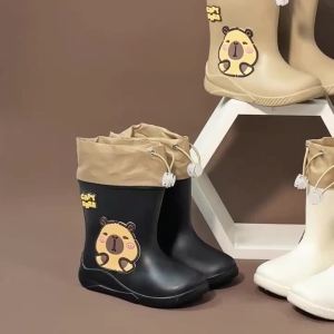 Cute Capybara Rain Boots for Boys Girls Waterproof Non-slip Rain Shoes Adjustable Drawstring Kids Rain Boots Youngsters Footwear