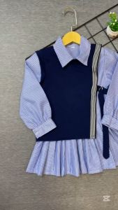 Dress Anak Perempuan Filobee Motif Salur Rompi Navy Bisa Lepas