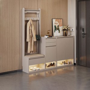 Minimalist Entryway Storage Cabinet Coat Rack and Shoe Changing Seat