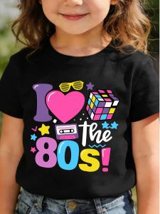 Bandai | Childrens short-sleeved T-shirts for boys and girls loose and breathableretro 80s art 80s themed print 80s nostalgia decor