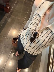 YUANYA | Slim V-neck Sleeveless Striped Knit Vest