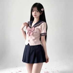 Summer Waist-fit Short Sleeve JK Sailor Suit Japanese College Pleated Skirt Set For  School Uniform Campus Wear&Anime Cosplay