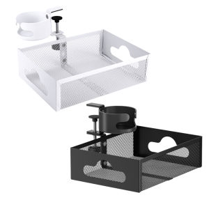 Under Desk Storage Rack Under Desk Drawer Organizer 360 Degree Rotation Coffee Cup Holder High Load Capacity Multifunctional Storage Basket No Drilling for Drinks Cups Mugs