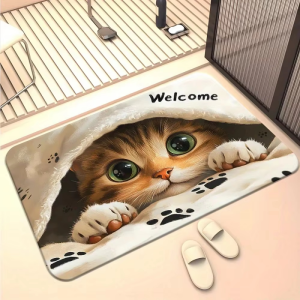 VIKAMA 3D Cute Tuxedo Cat Print Fluffy Bath Mat Non Slip Water Absorbent Washable Floor Mat Bathroom Entrance Pet Home Decor Rug