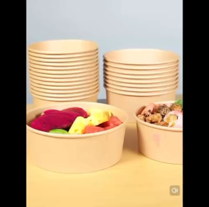 50Pcs disposable kraft paper brown paper bowls fruit salad bowls food packaging container boxes (with lids 500ml 750ml 1000ml round food kraft paper bowls with clear plastic lids environmentally friendly microwave safe leak-proof kraft paper bowls