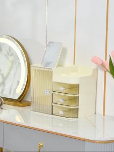 Large Capacity Multi-layer Translucent Drawer Cosmetic Storage Box Fashion Cosmetic Case with Mirror