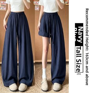 XIANYIJIAO | Elegant Lightweight Loose Navy Blue Trousers