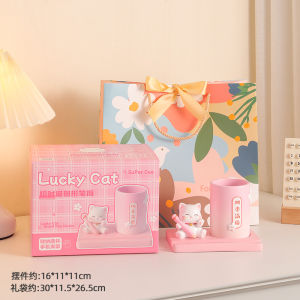 Cute Cat Pen Holder Desktop Decorations Thank You Teacher Gift Office Desk Decorations Creative Cultural Gifts for Teachers