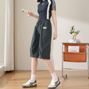 High Waist Wide Leg Workwear Shorts Womens plus Size Summer Casual Loose Long Pocket Polyester Seventh Mouth Pants