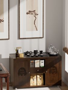 Portable Bamboo Tea Table with Water Kettle Home Use Tea Cabinet Non-Real Wood Tea Cart Tea Set for Balcony Small Combination