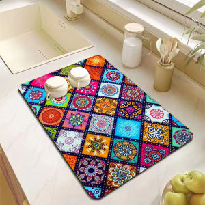 Tấm Lót Bếp Mandala Thấm Hút Thân Thiện Với Môi Trường Nhanh Khô Chống Trơn Trượt Chất Liệu Cao Su Dùng Cho Nhà Hàng Và Trang Trí Nhà Cửa Phong Cách Hiện Đại