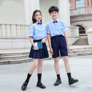 Áo Sơ Mi Kẻ Caro Xanh Tay Lửng Cho Học Sinh Tiểu Học Bộ Quần Áo Trường Học Cho Bé Gái Bộ Quần Áo Học Sinh Mẫu Giáo Mùa Hè