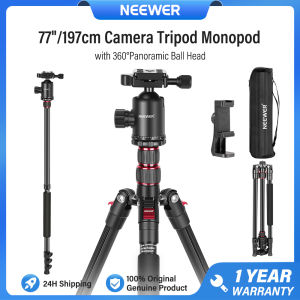 NEEWER 77 Inch/197cm Camera Tripod Monopod for DSLR with 360° Panoramic Ball Head 2 Axis Center Column Aluminum Lightweight Travel Tripod 34lb Max Load TP77