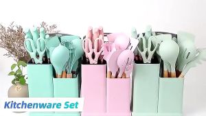 Silicone Cooking Utensils Non-stick Kitchen Utensil Set Wooden Handle KMV Trading